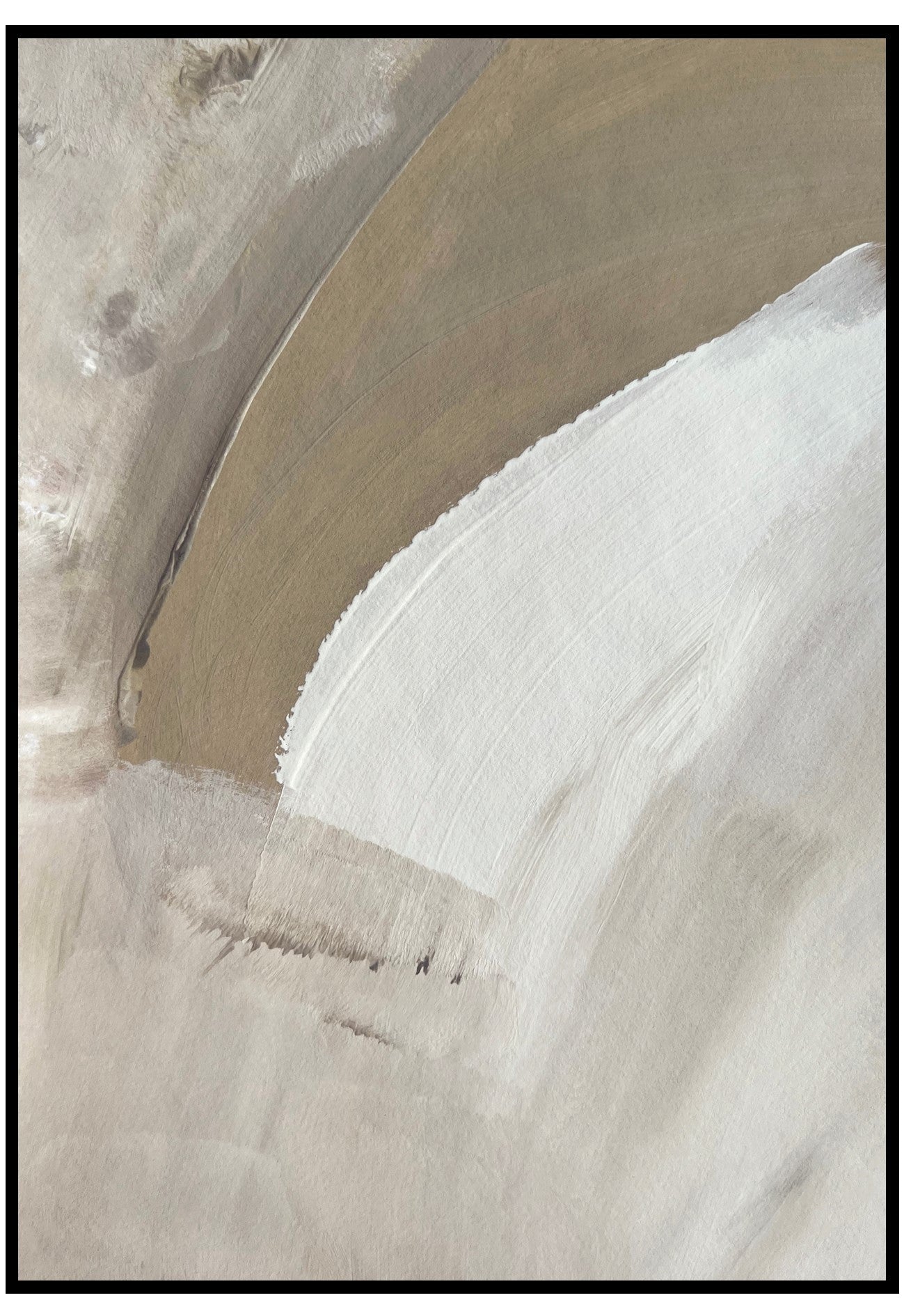 Abstract art piece with curved lines in beige and white tones.