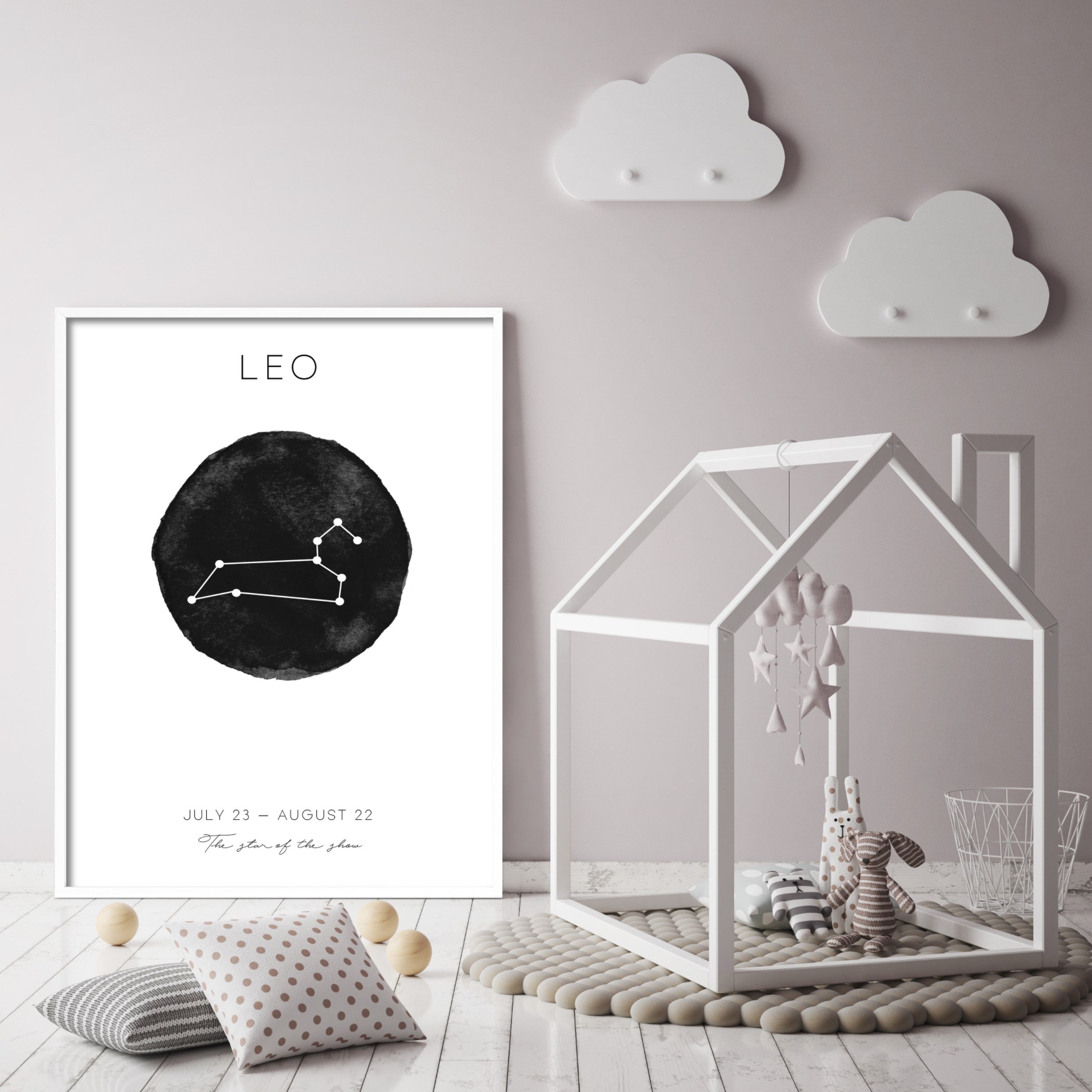 leo zodiac wall art in neutral nursery