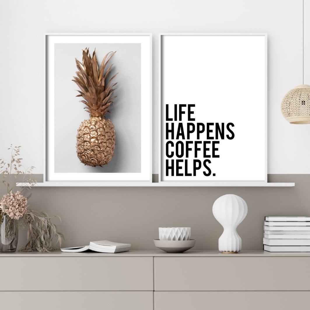 Life Happens Coffee Helps Poster | Quirky Kitchen Wall Art – Slay My Print