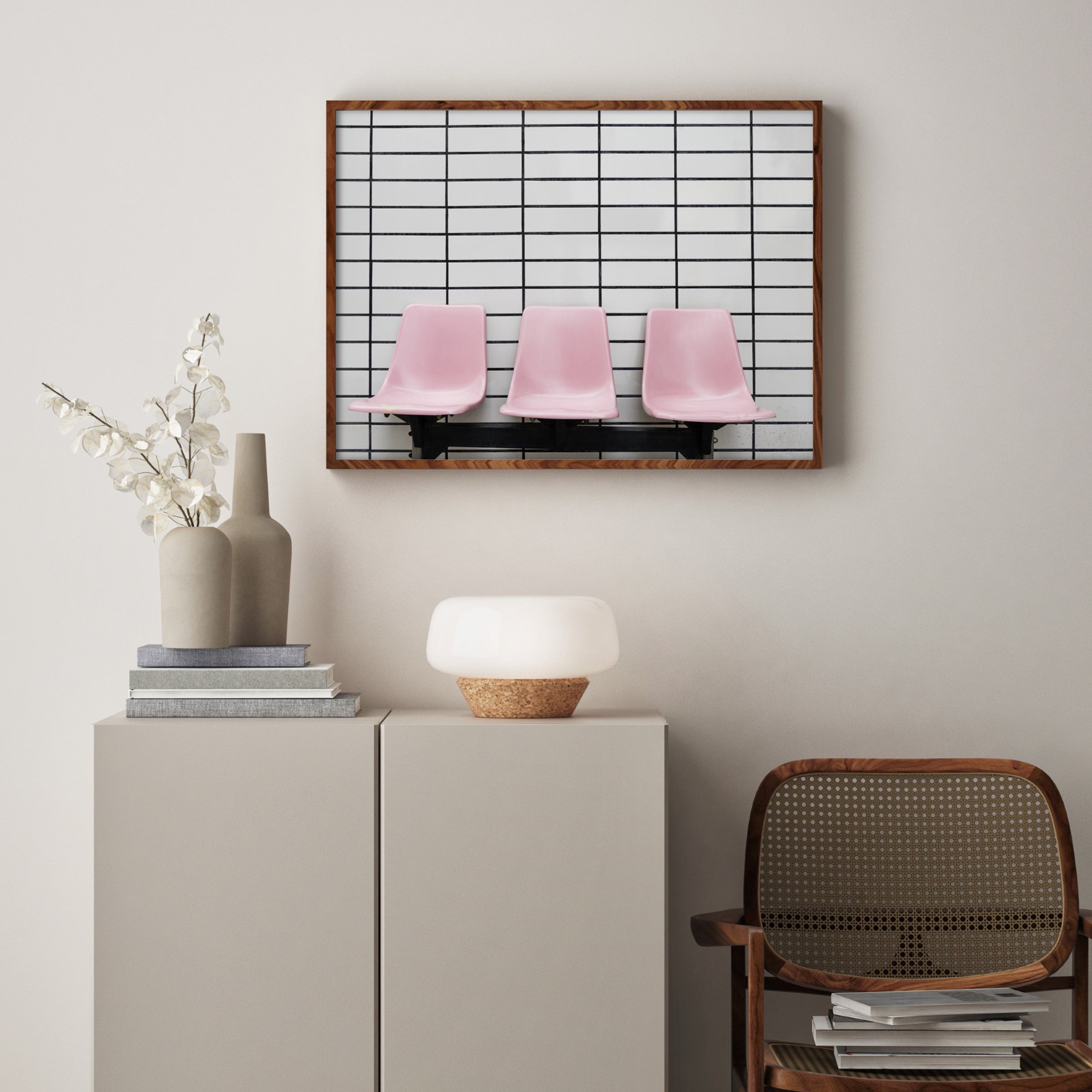 pink chairs photography wall art