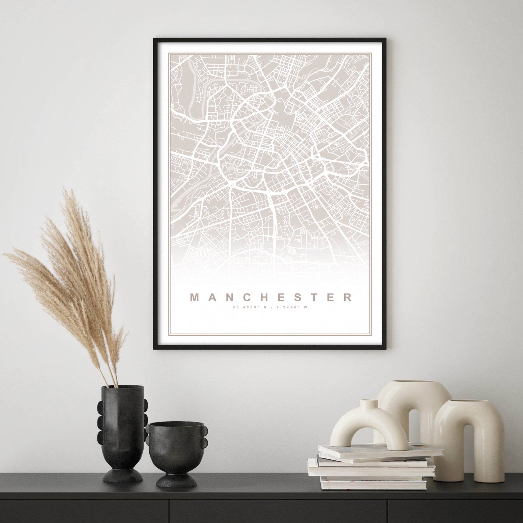 manchester wall art in scandi living room