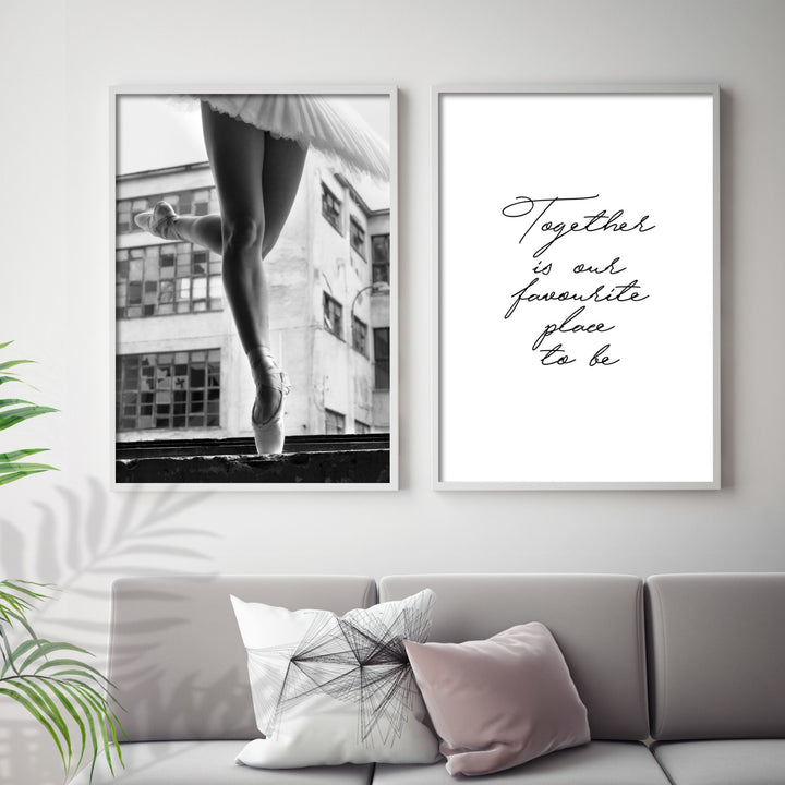 ballerina wall art in scandi style living room