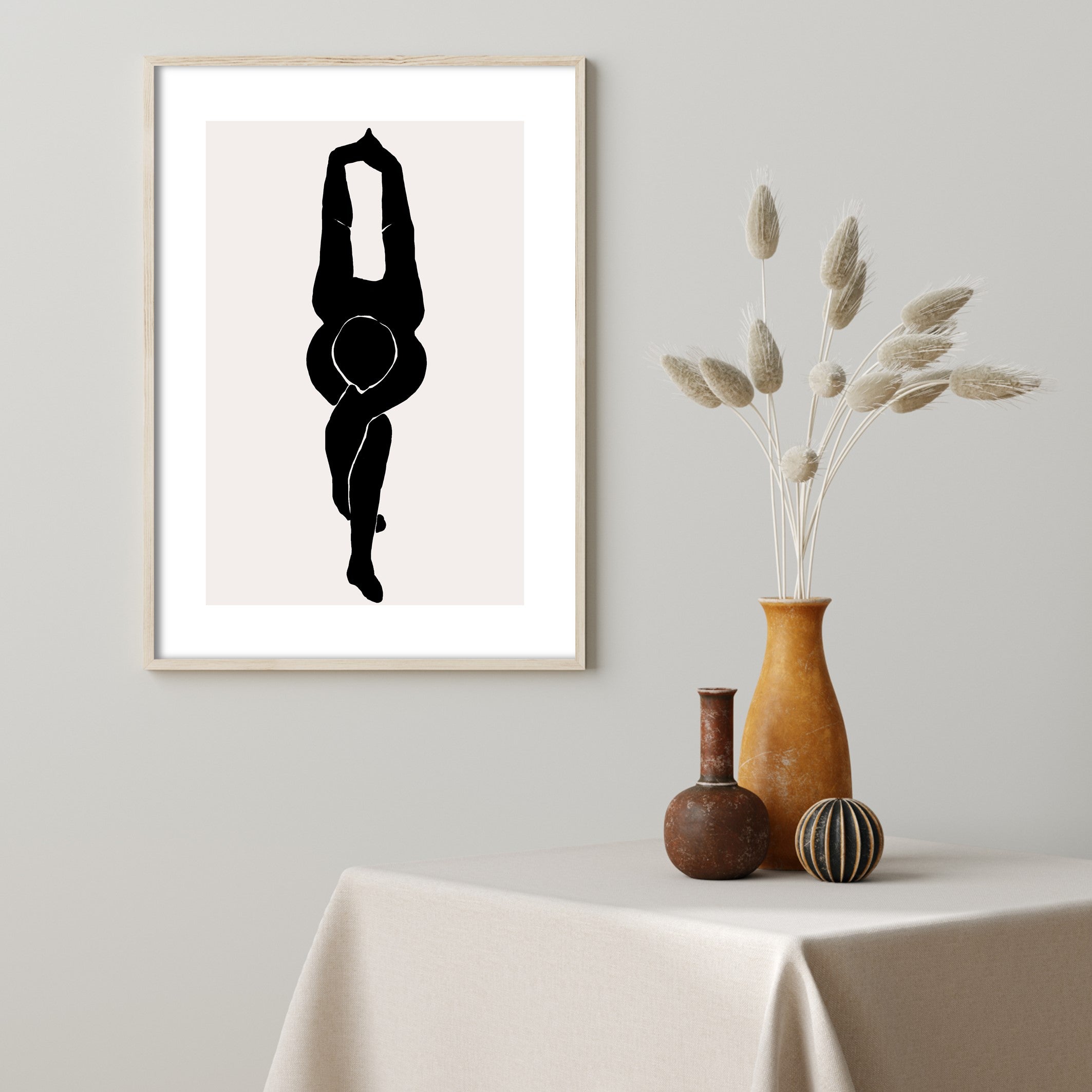 Peaceful Yoga Pose wall art in oak frame