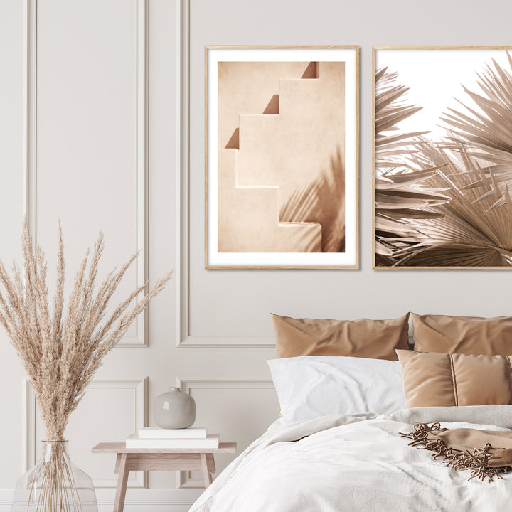 Boho bedroom beige posters in natural oak A2 wood poster frames
