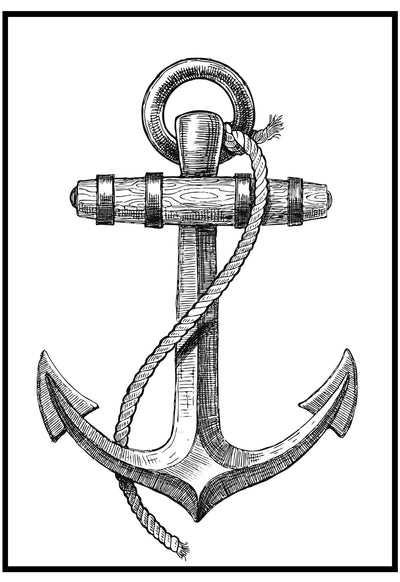 anchor illustrated art in black frame