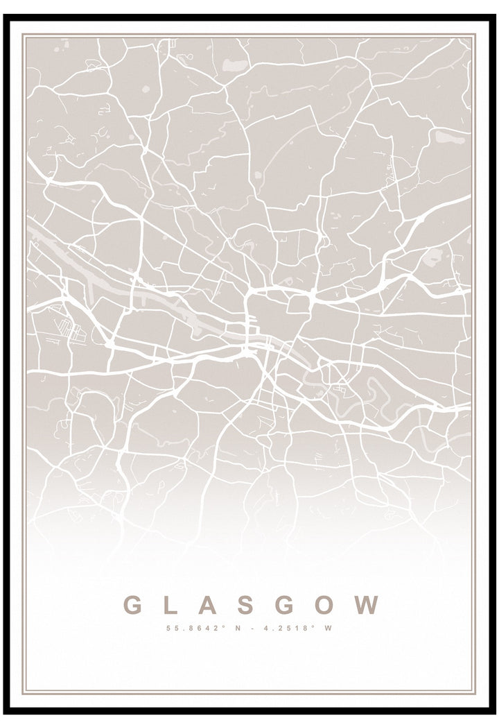 Neutral Glasgow Map Wall Art