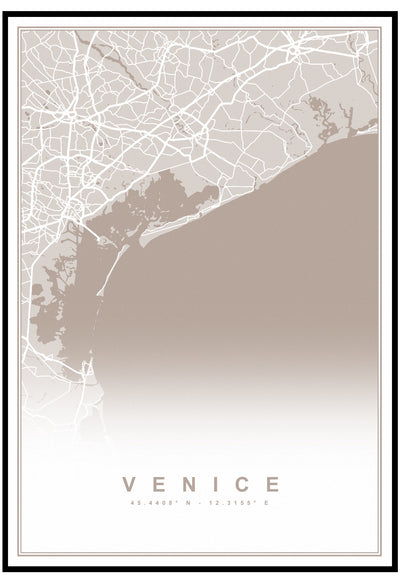 Neutral Venice Map Wall Art