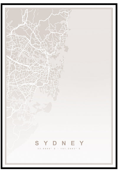 Neutral Sydney Map Wall Art