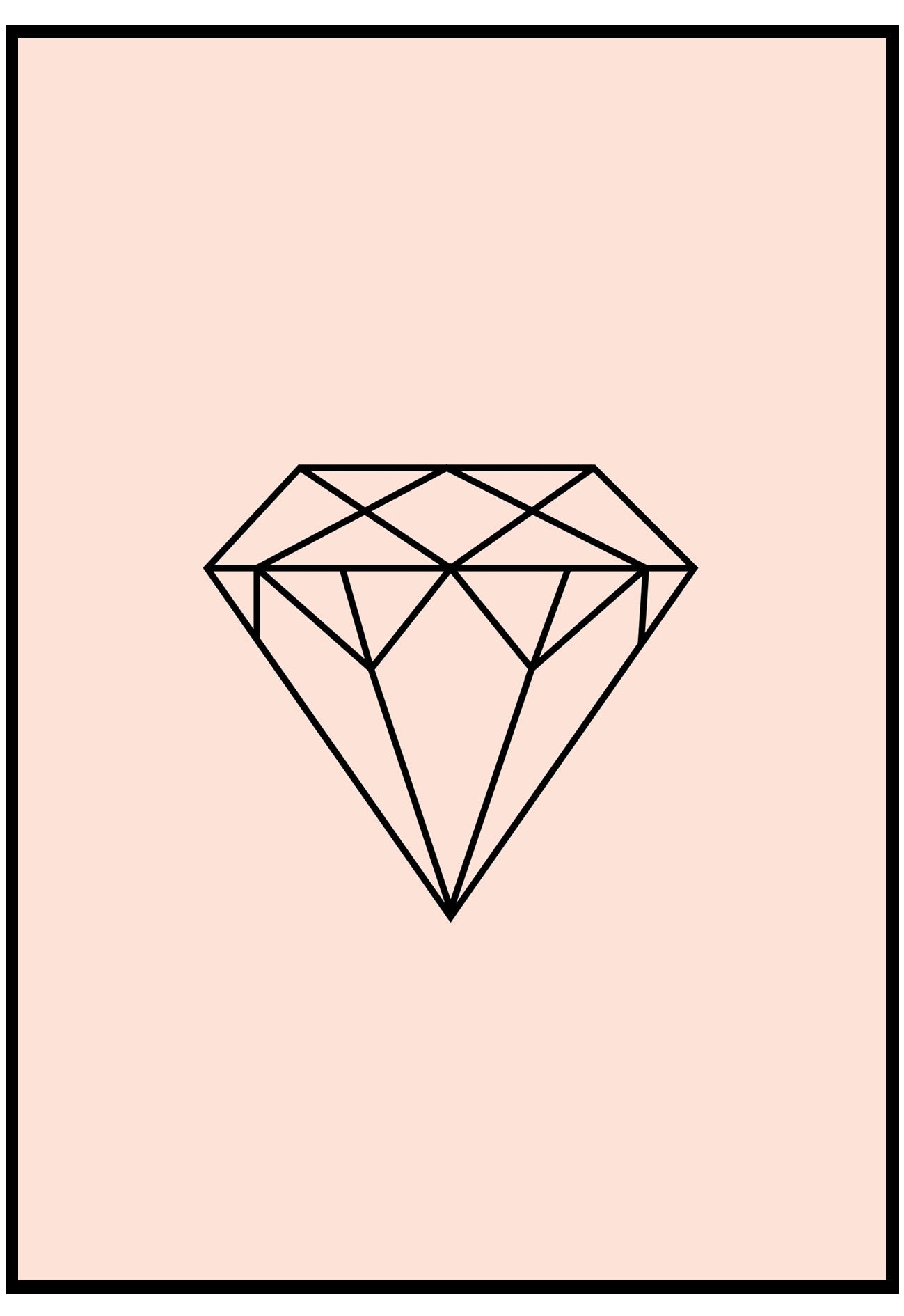 peach geometric diamond shape poster in black frame