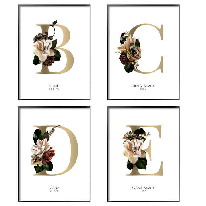 Print poster wall art personalised floral alphabet