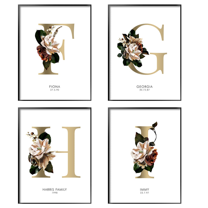 Print poster wall art personalised floral alphabet