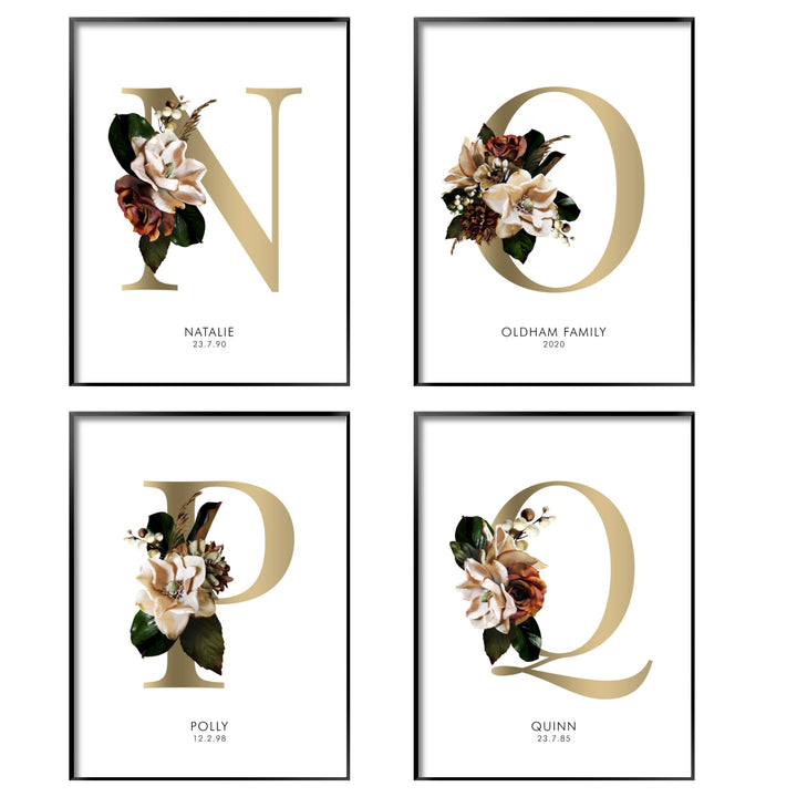 Print poster wall art personalised floral alphabet