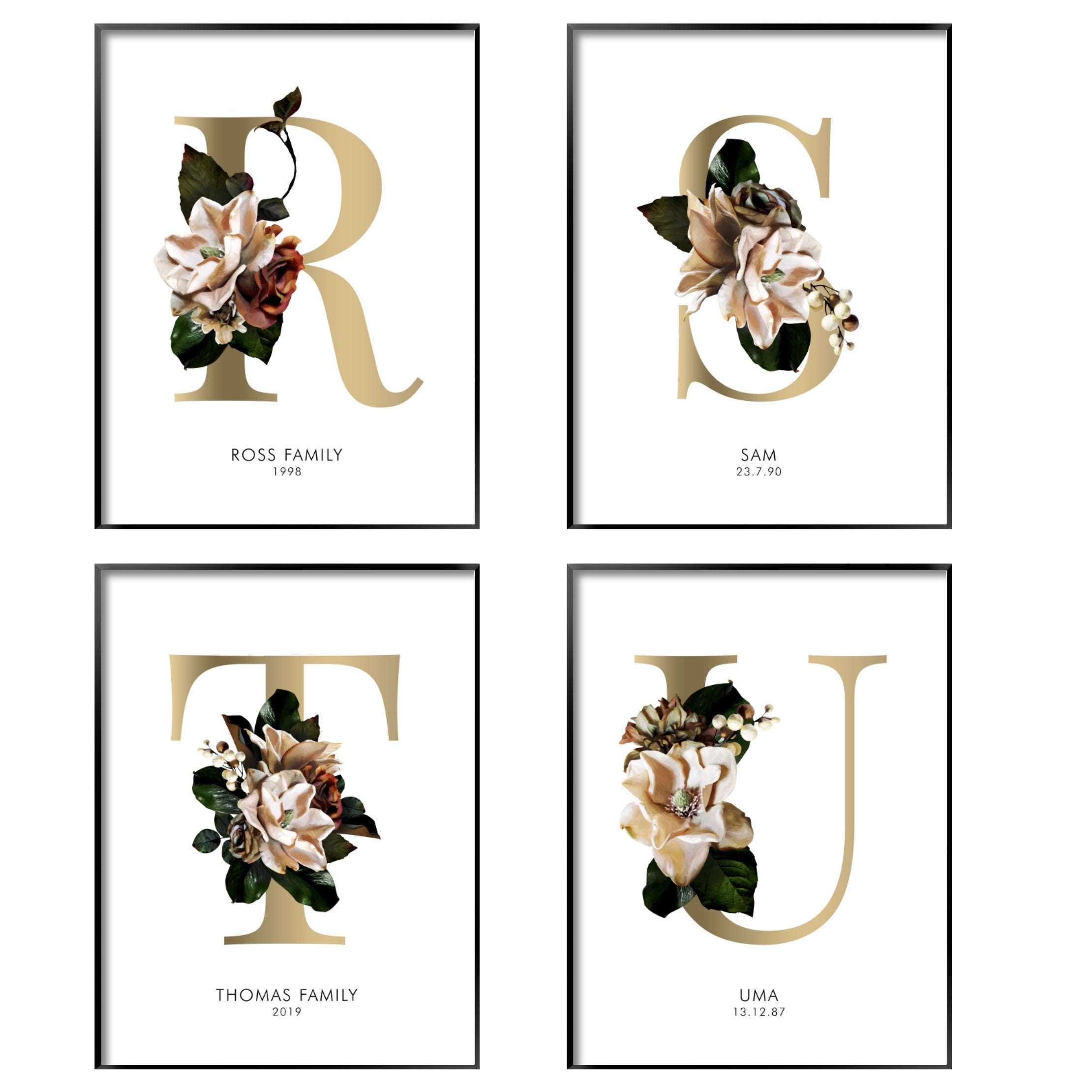 Print poster wall art personalised floral alphabet