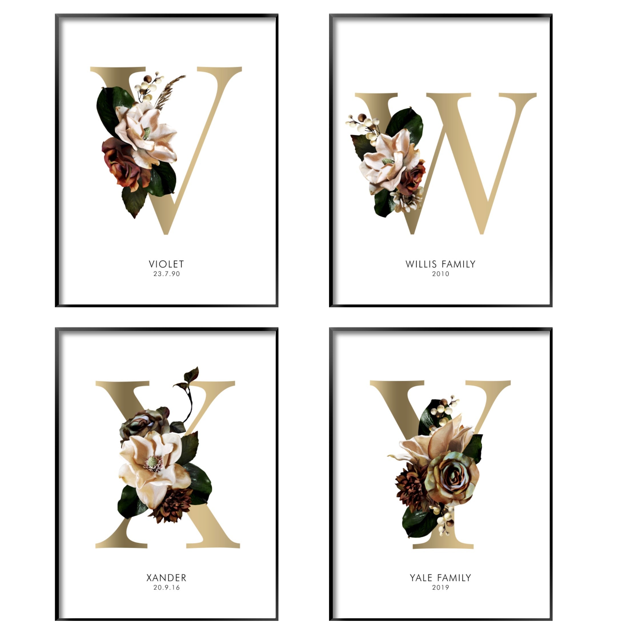 Print poster wall art personalised floral alphabet