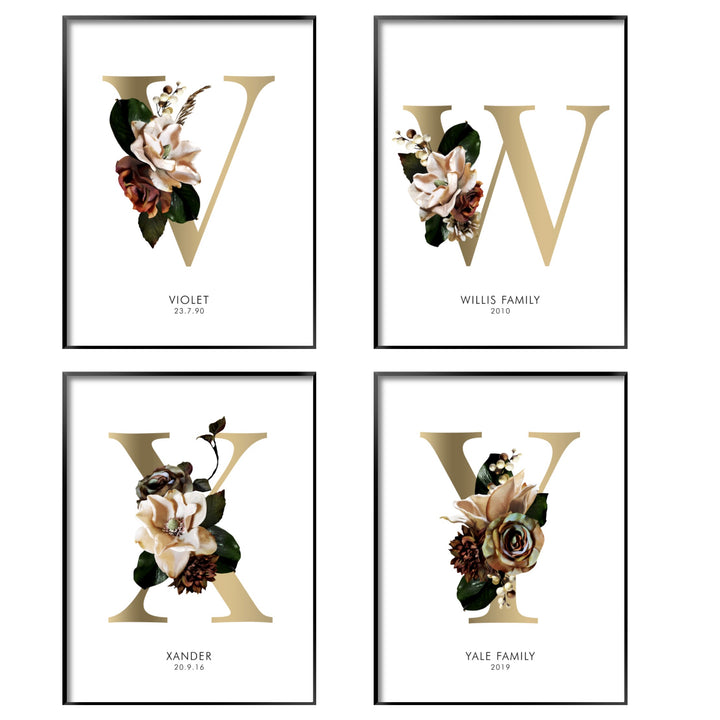 Print poster wall art personalised floral alphabet