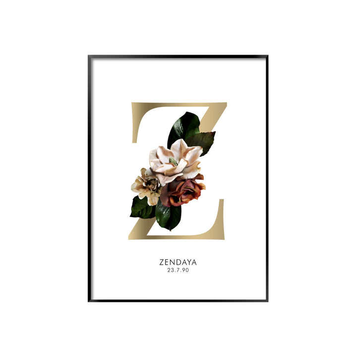 Print poster wall art personalised floral alphabet