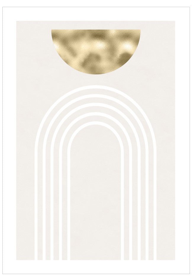 Decorative card with gold arch and white arches on a white background