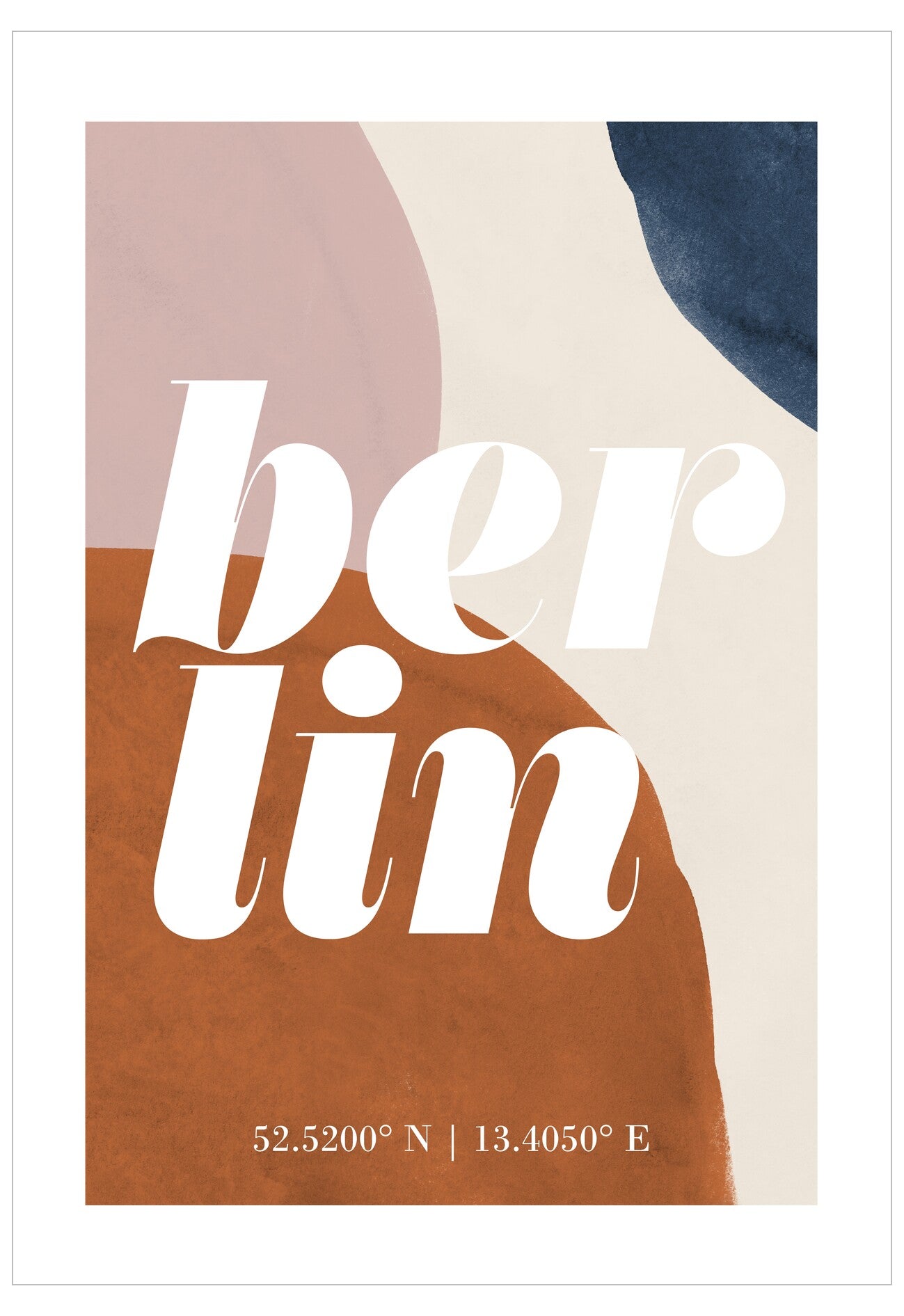 Poster with abstract shapes and 'berlin' text on a white background