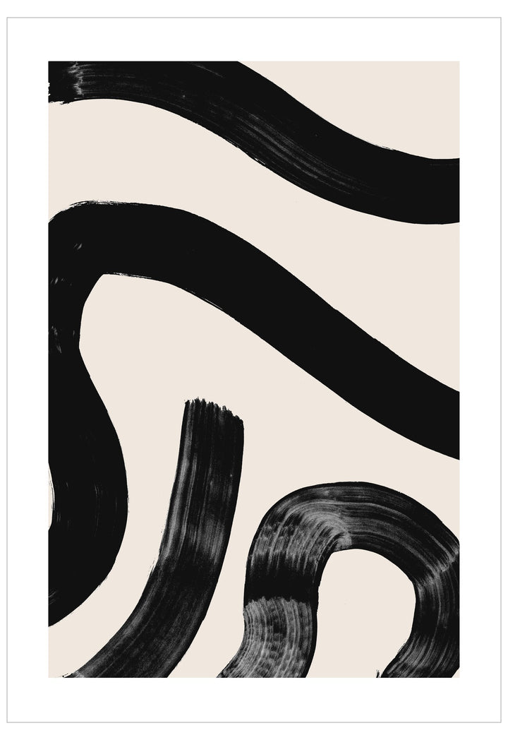 Abstract art with black wavy lines on a beige background