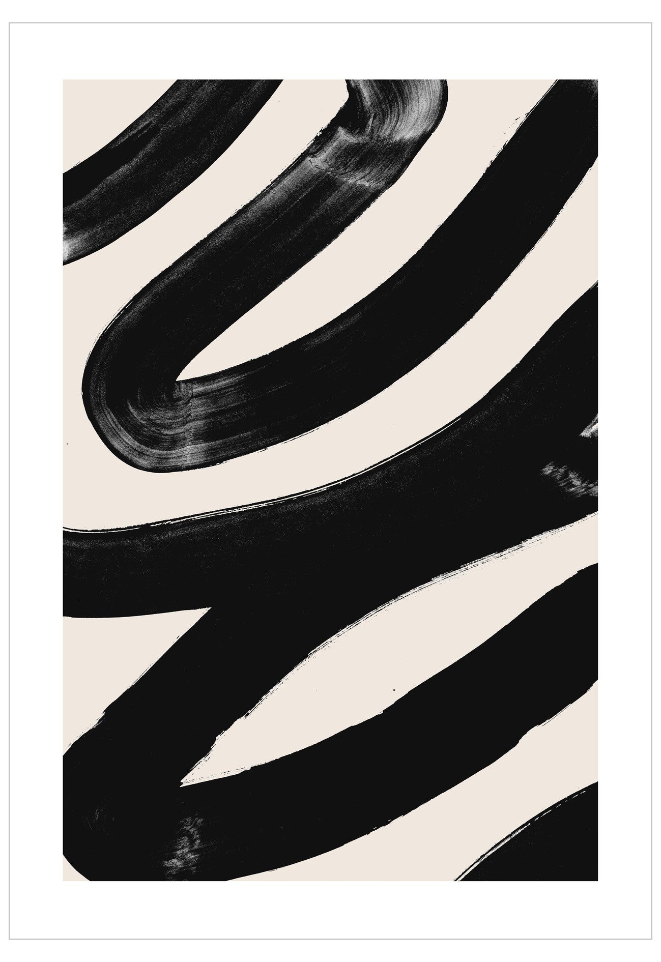 Abstract art with black brush strokes on a beige background