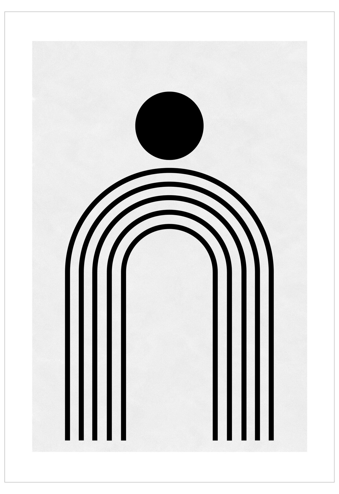 Abstract design with black arches and circle on a white background