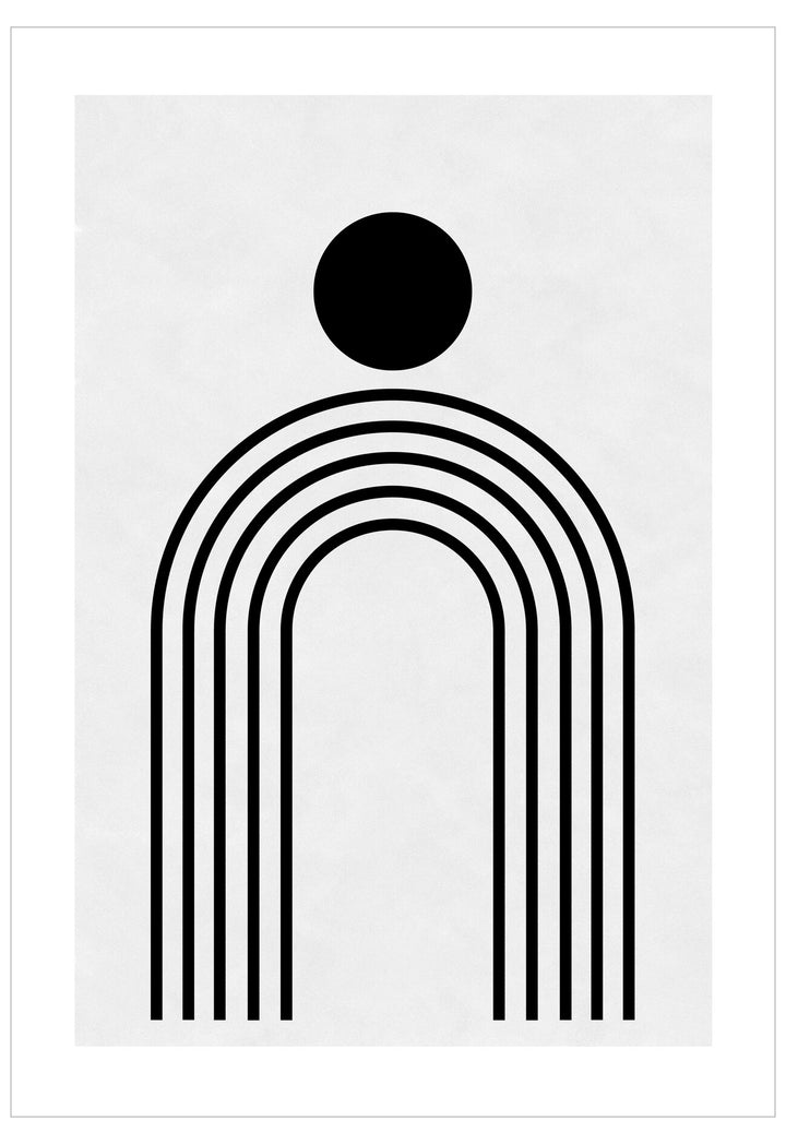 Abstract design with black arches and circle on a white background