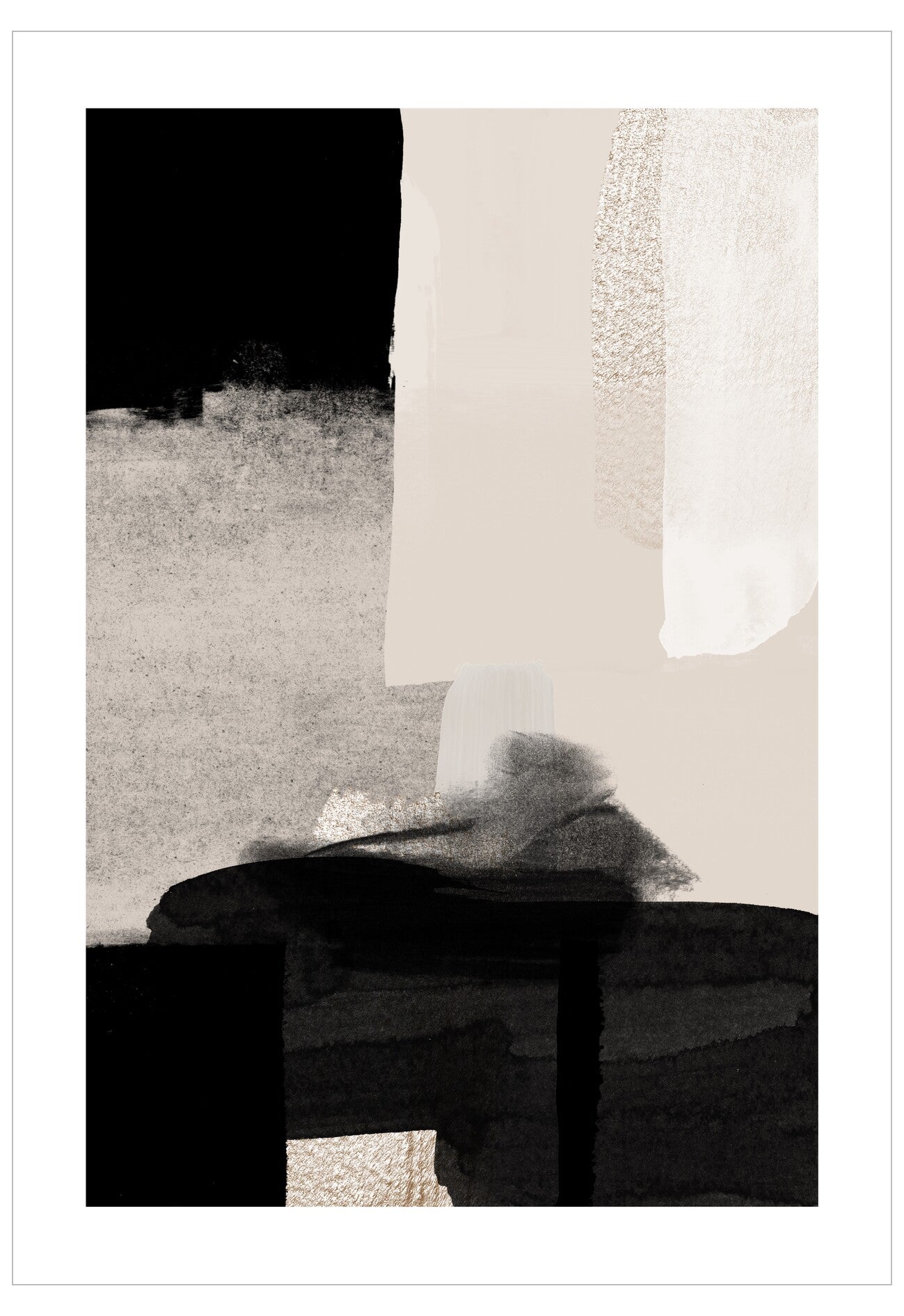 Black and white abstract art with geometric shapes