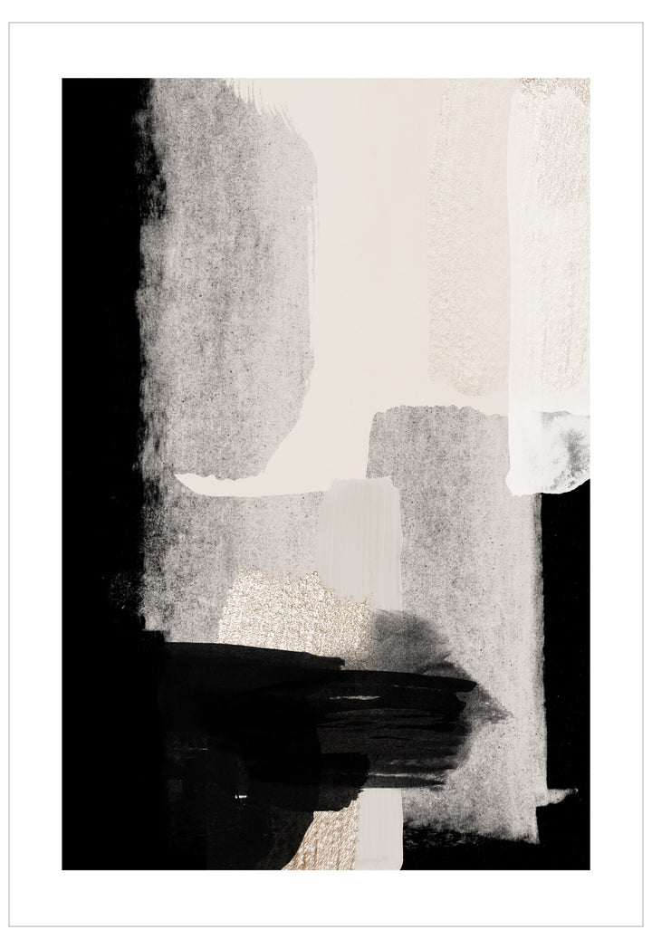 Abstract black and white art print with geometric shapes