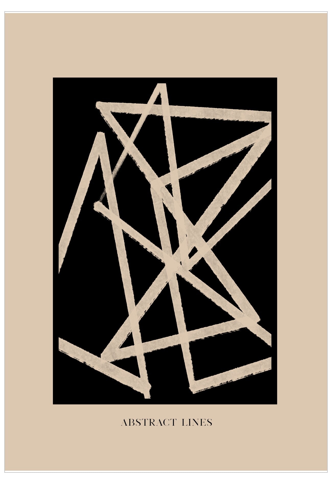 Abstract line art on a black background with 'Abstract Lines' text, framed by beige border