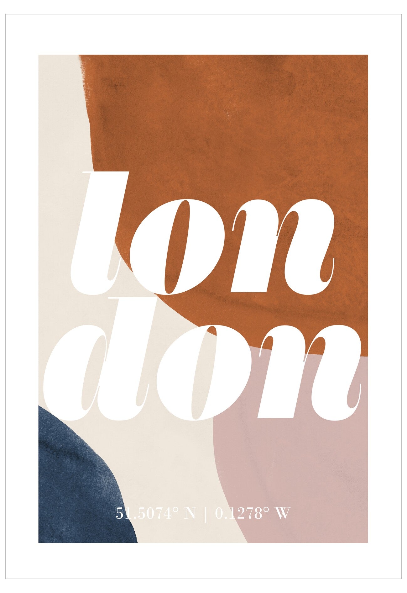 Poster with 'London' text and coordinates on a abstract design background