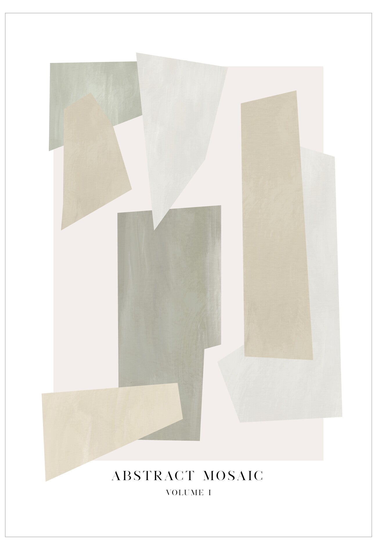 Abstract mosaic design with geometric shapes in neutral colors on a white background