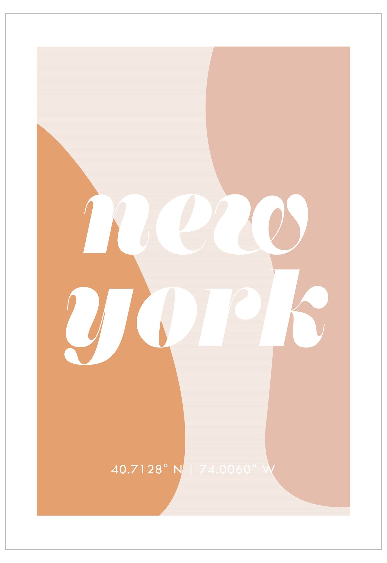 Poster with 'New York' text and coordinates on a abstract design background