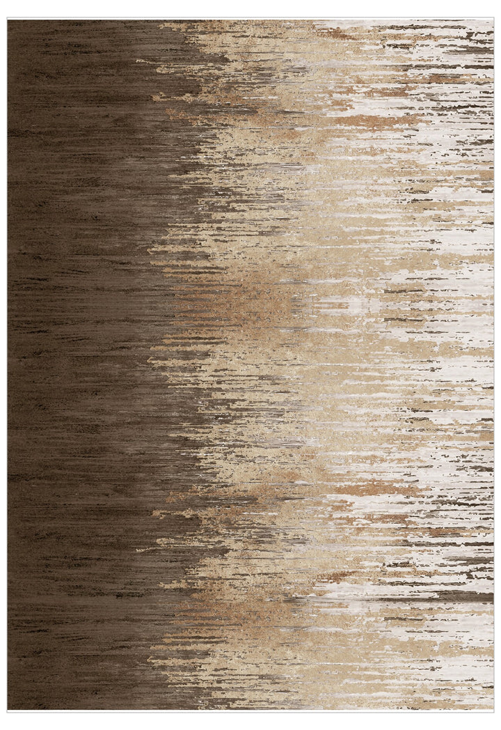Rug with brown, beige, and white abstract pattern
