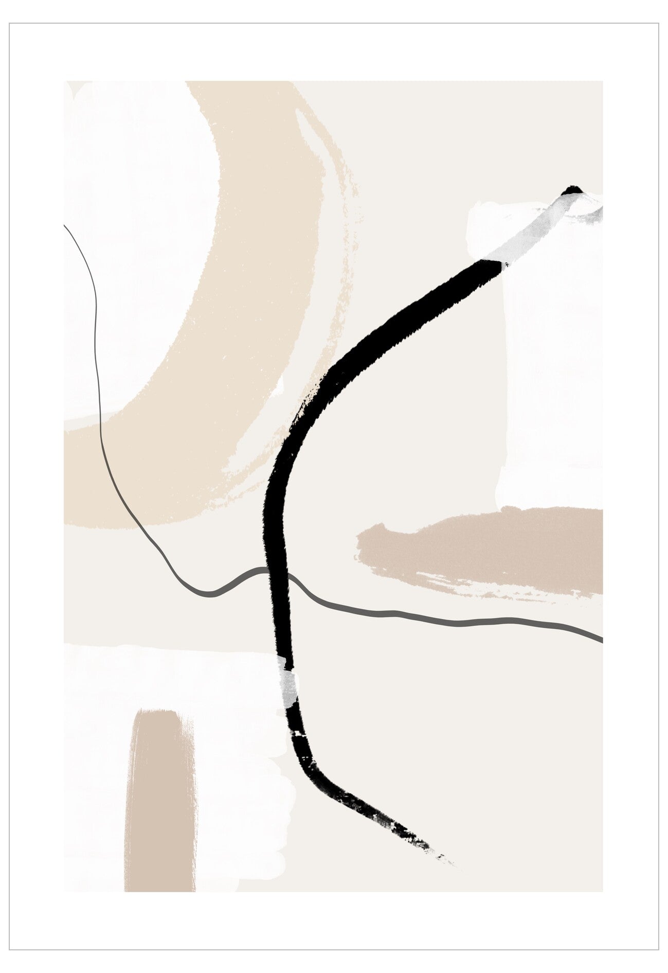 Abstract art with black lines on a beige and white background