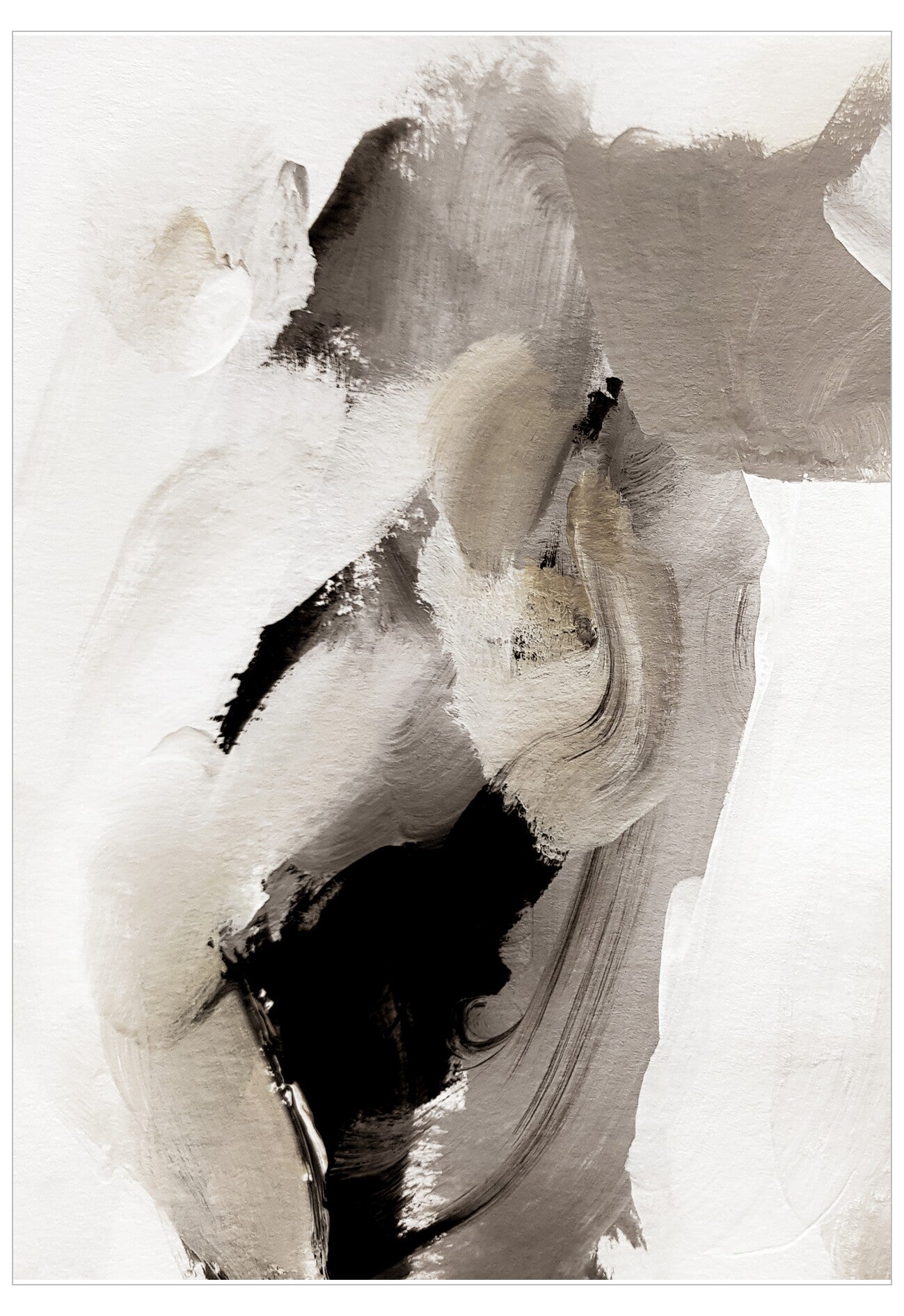 Abstract black and white painting on a white background