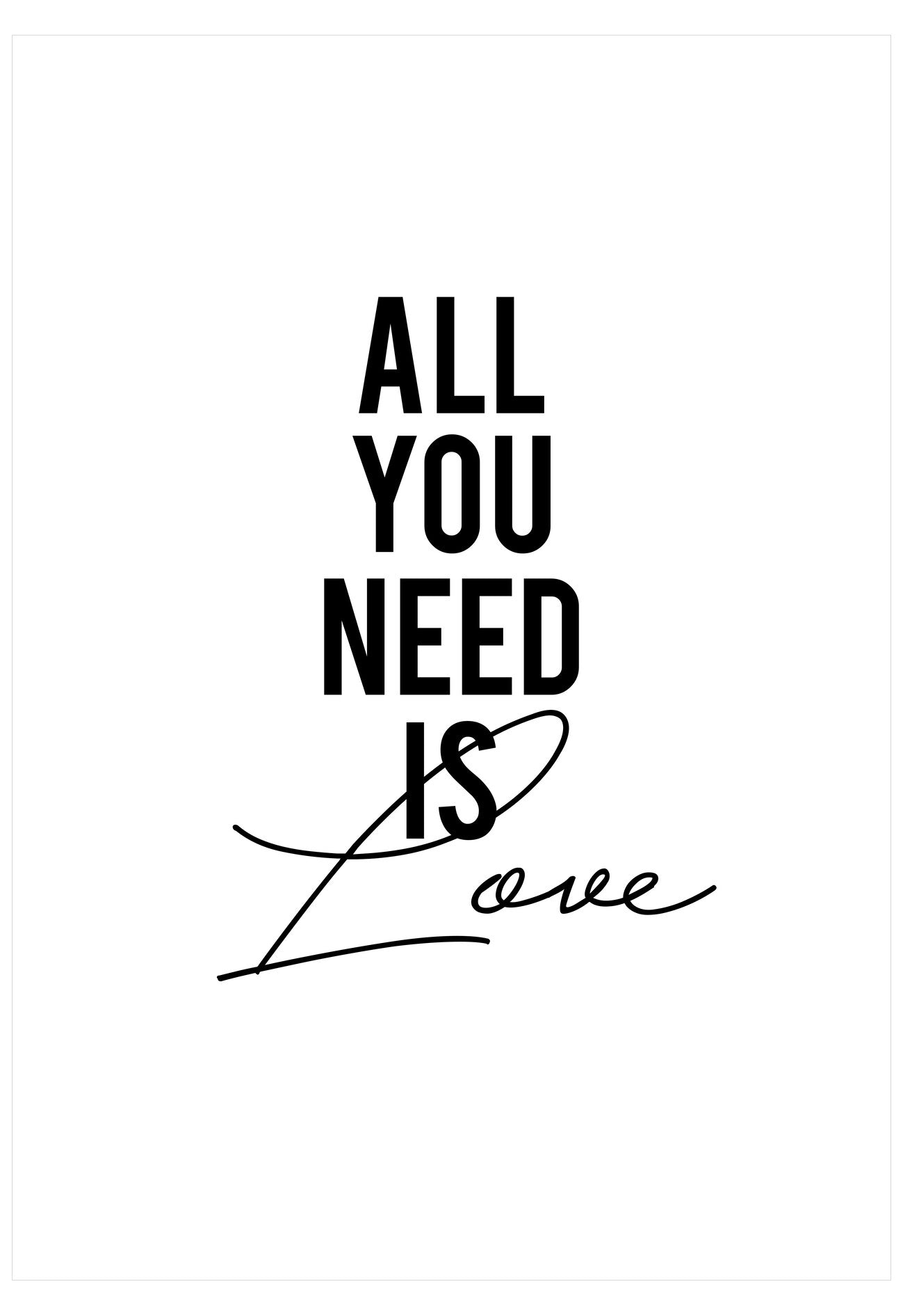 Text 'All You Need Is Love' in black on a white background