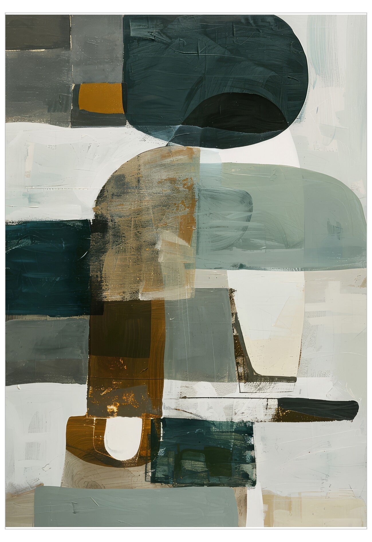 Abstract art piece with geometric shapes and muted colors