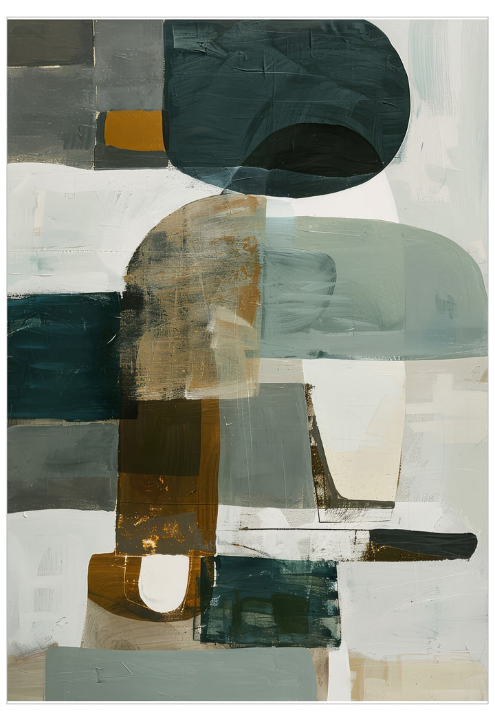 Abstract art piece with geometric shapes and muted colors