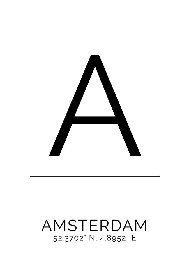 Black letter 'A' with coordinates below on a white background