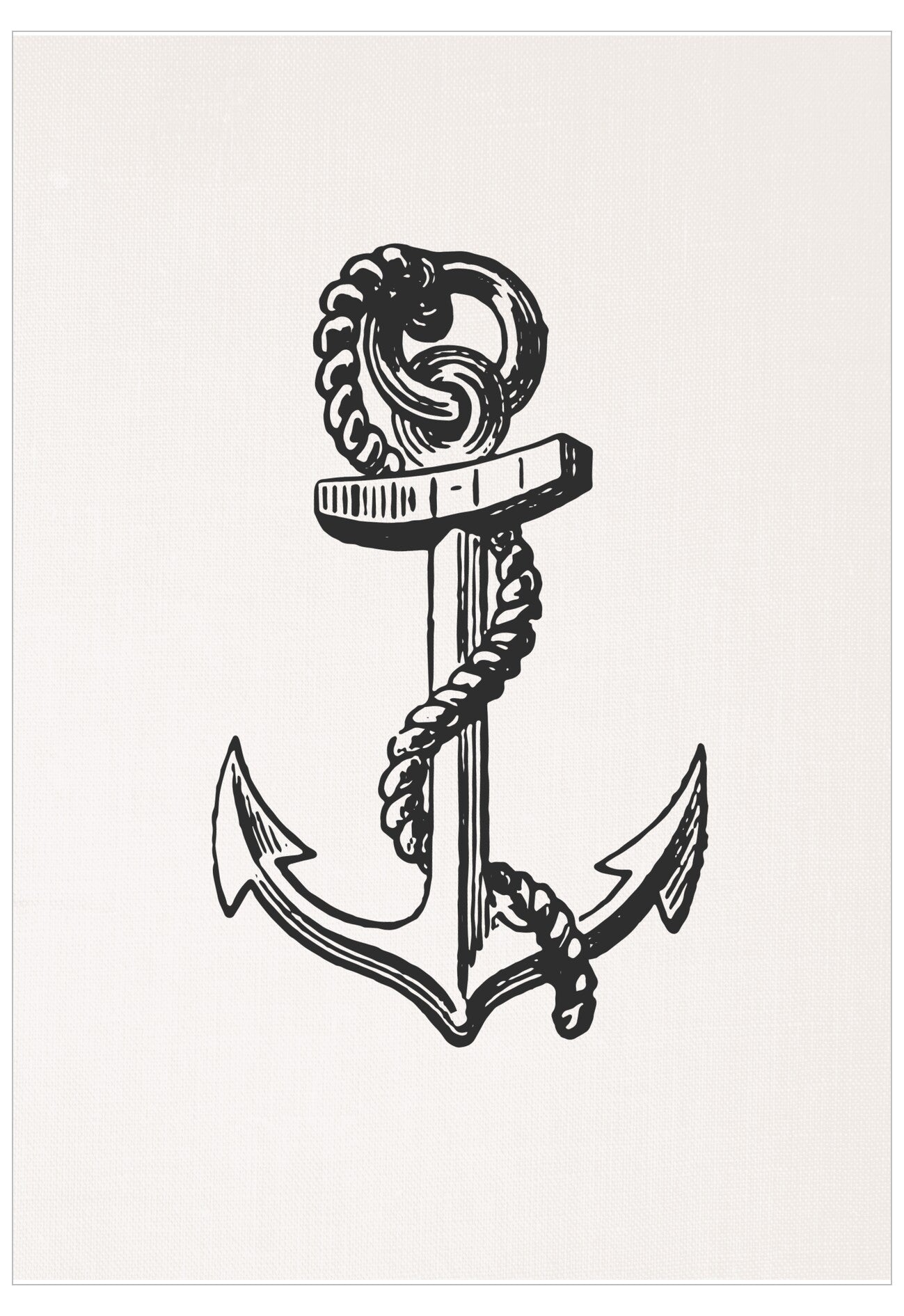 Black anchor with rope on a white background