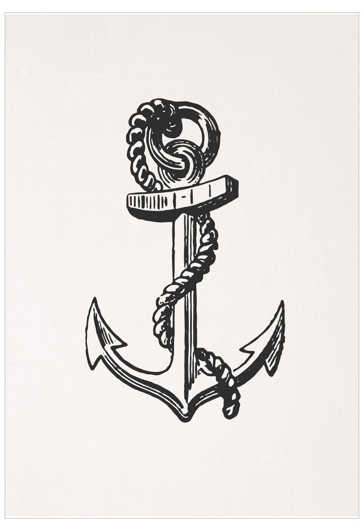 Black anchor with rope on a white background