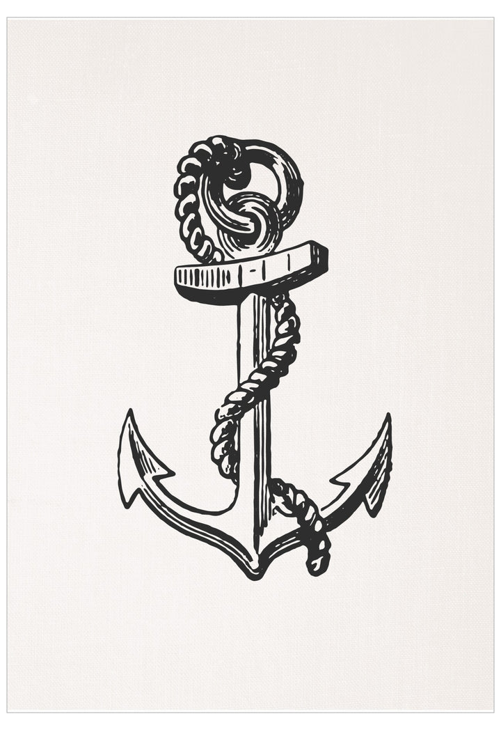 Black anchor with rope on a white background