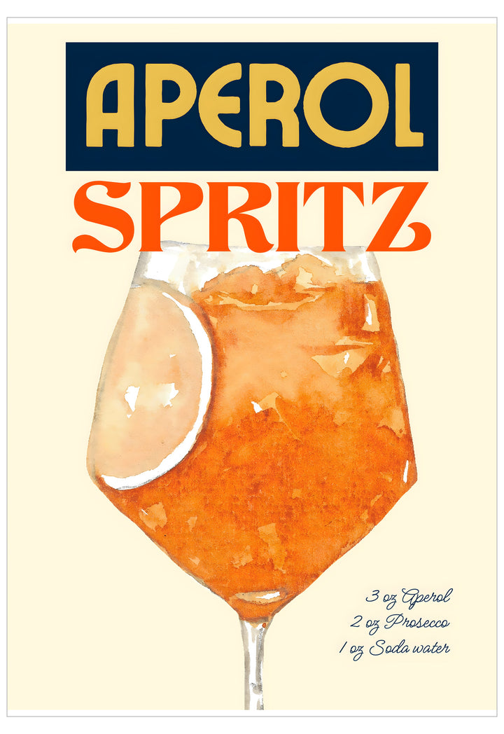 Aperol Spritz cocktail illustration with a glass of orange drink on a beige background
