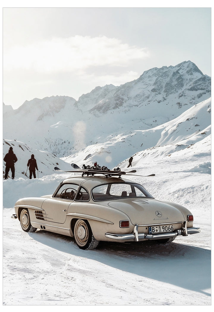 Classic car in winter scene