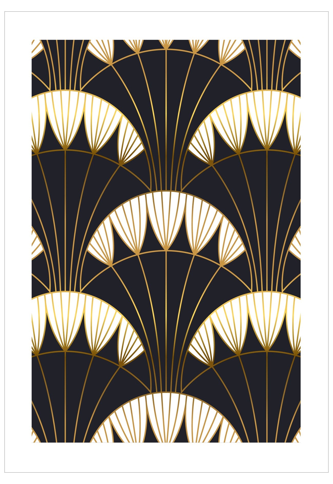Decorative pattern with gold geometric shapes on a black background