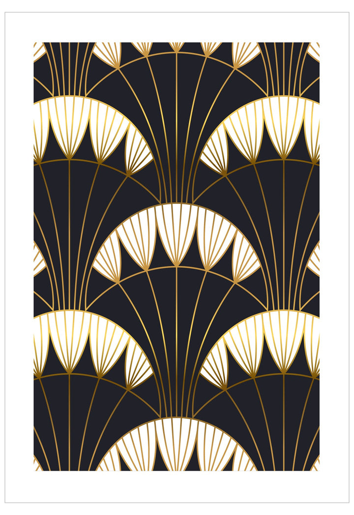 Decorative pattern with gold geometric shapes on a black background