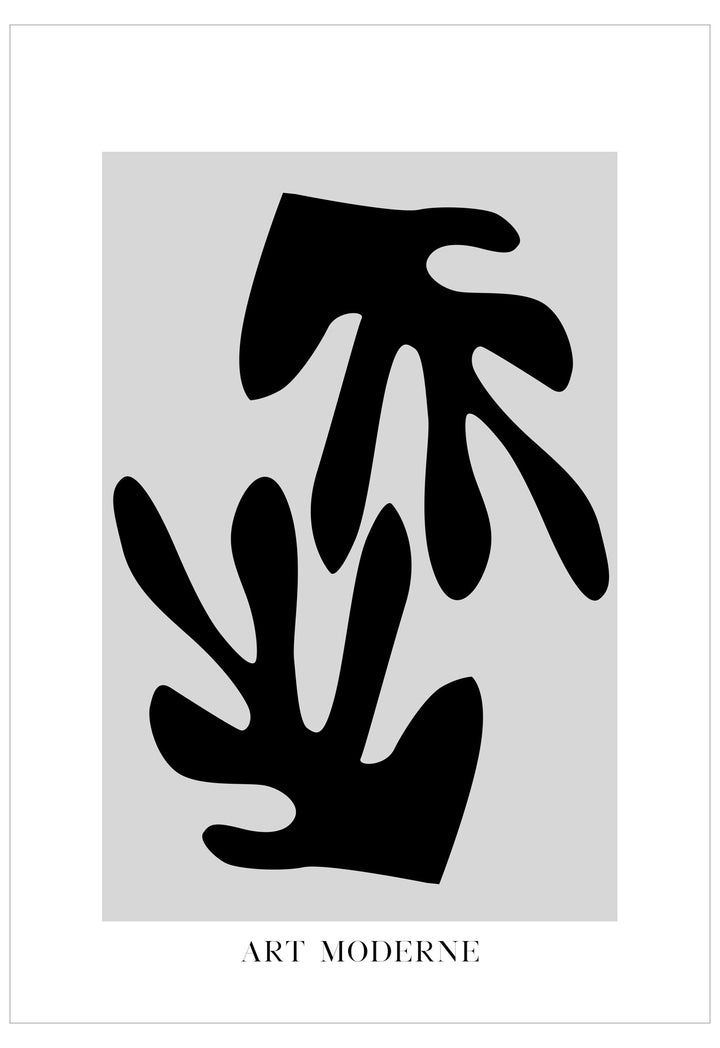 Abstract black shapes on a light gray background with 'Art Moderne' text.