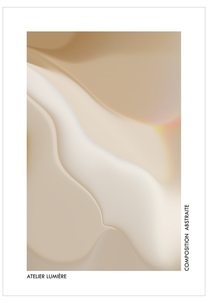 Abstract composition with wavy lines in beige and white tones, featuring 'Atelier Lumiere' branding.