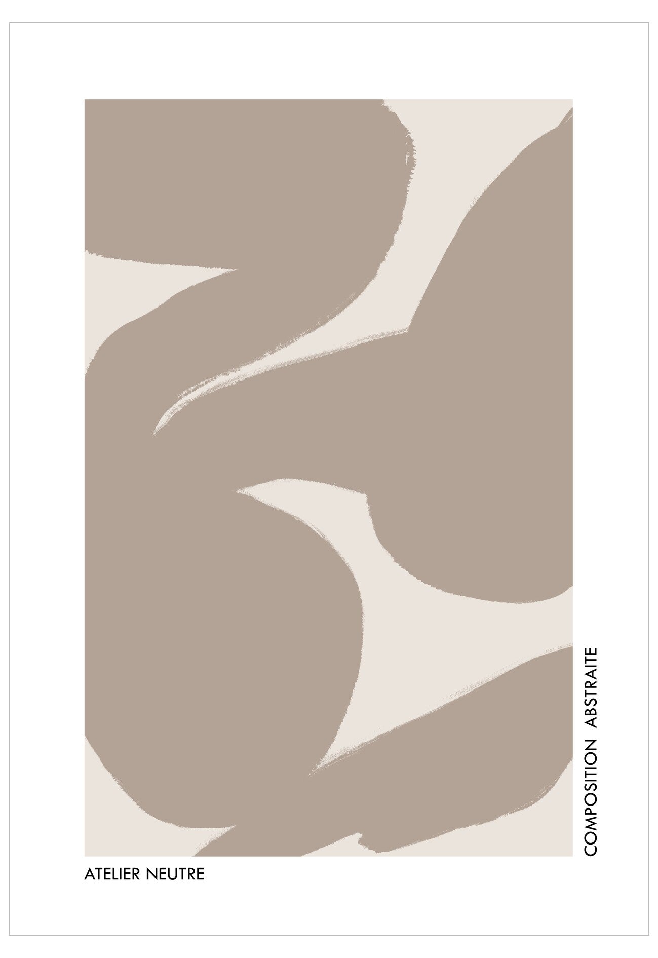 Abstract art print with brown shapes on a beige background, featuring the brand 'Atelier Neutre'.