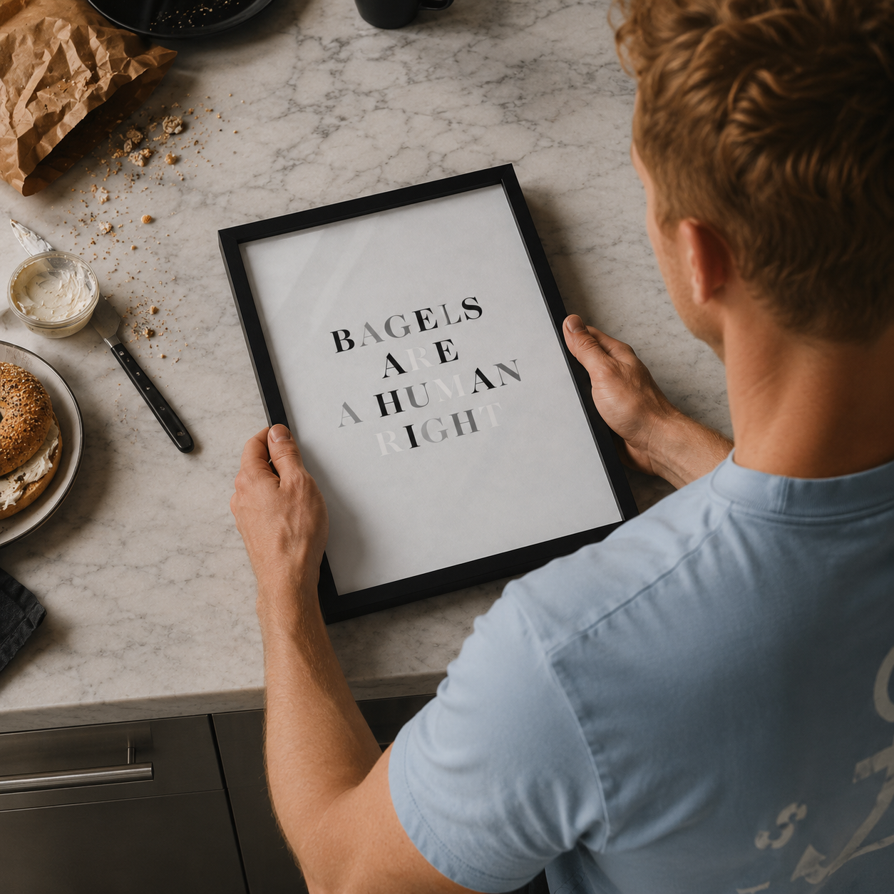 Bagel inspired wall art in luxury kitchen